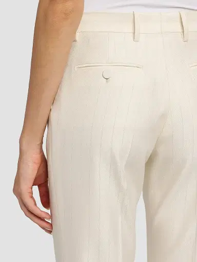 Tom Ford Women's Shadow Striped Wool-Silk Straight-Leg Pants - Yae Cream - Size 8 | Thumbnail 6