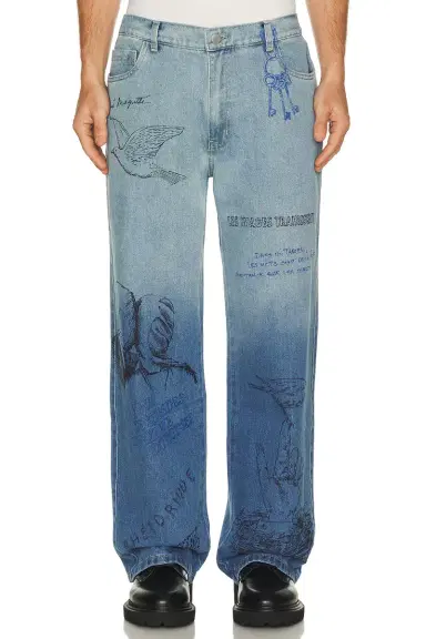 Pas Une Marque Sketch Print Denim Pants | Thumbnail 1