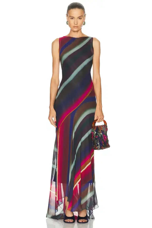Christopher John Rogers Louie Stripe Cowl Back Bias Maxi Dress