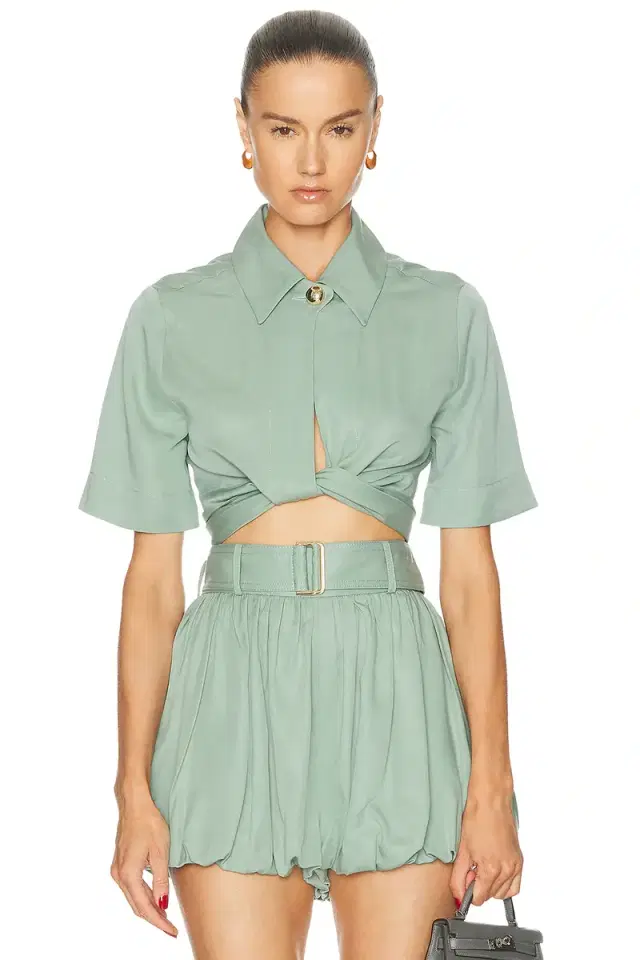 MATTHEW BRUCH Collared Wrap Top
