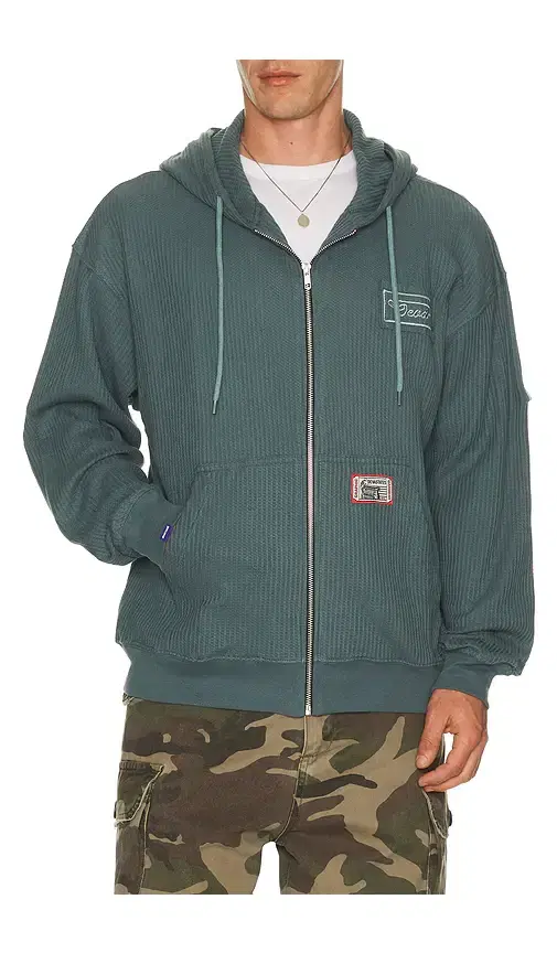 Cross Waffle Knit Zip Up Hoodie