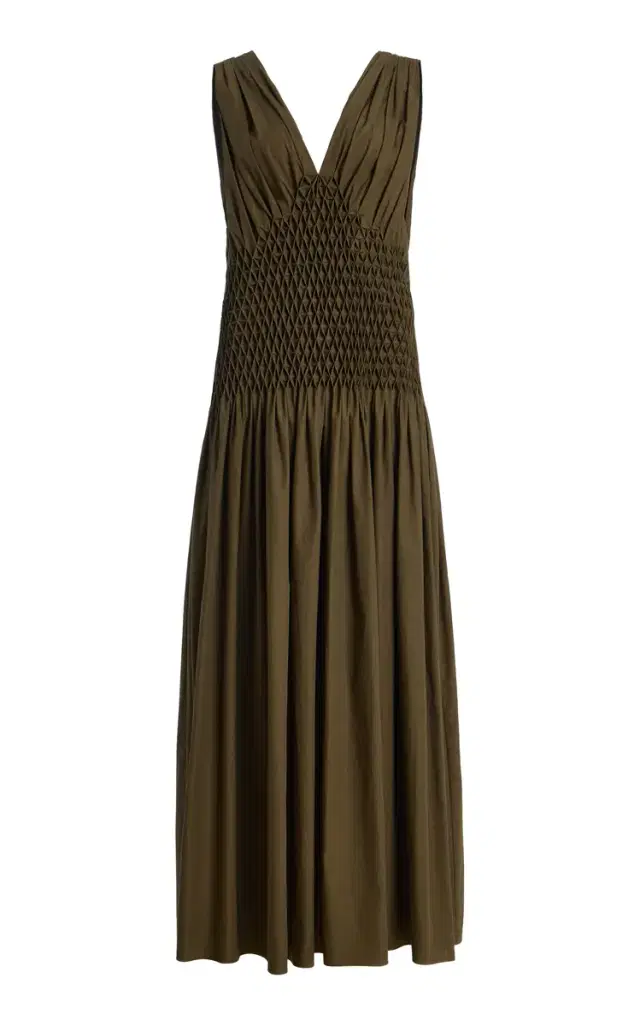 Khaite Nola Pleated Cotton Maxi Dress