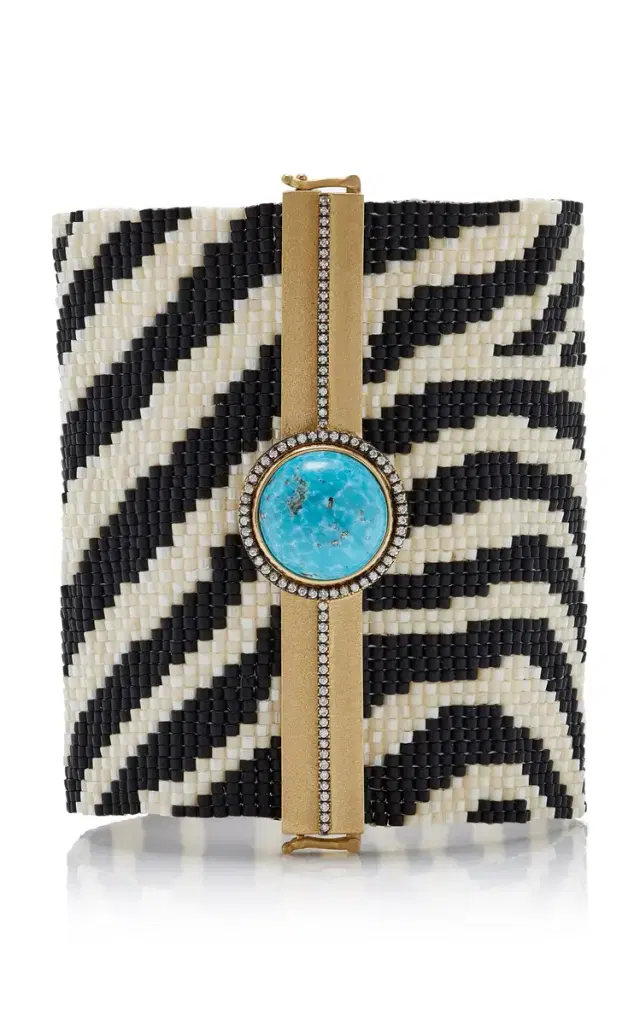 18K Yellow Gold Zebra Woven Bead Bracelet