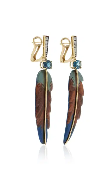 Silvia Furmanovich 18K Yellow Gold Diamond And London Blue Topaz Marquetry Earrings | Thumbnail 3