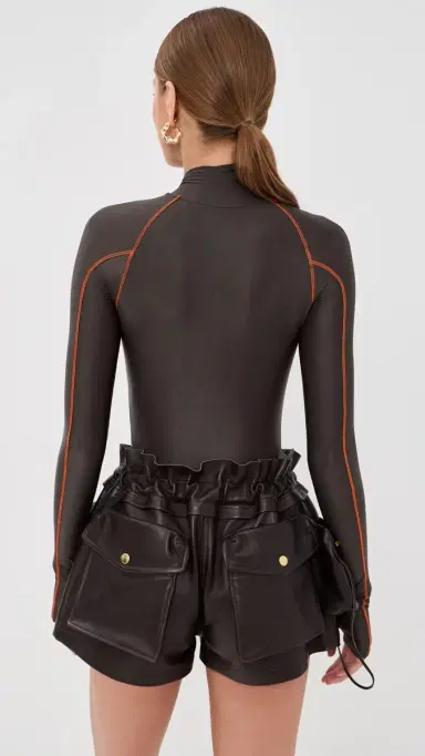 LaQuan Smith ong Sleeve Thong Bodysuit Chocolate/Orange | Thumbnail 3