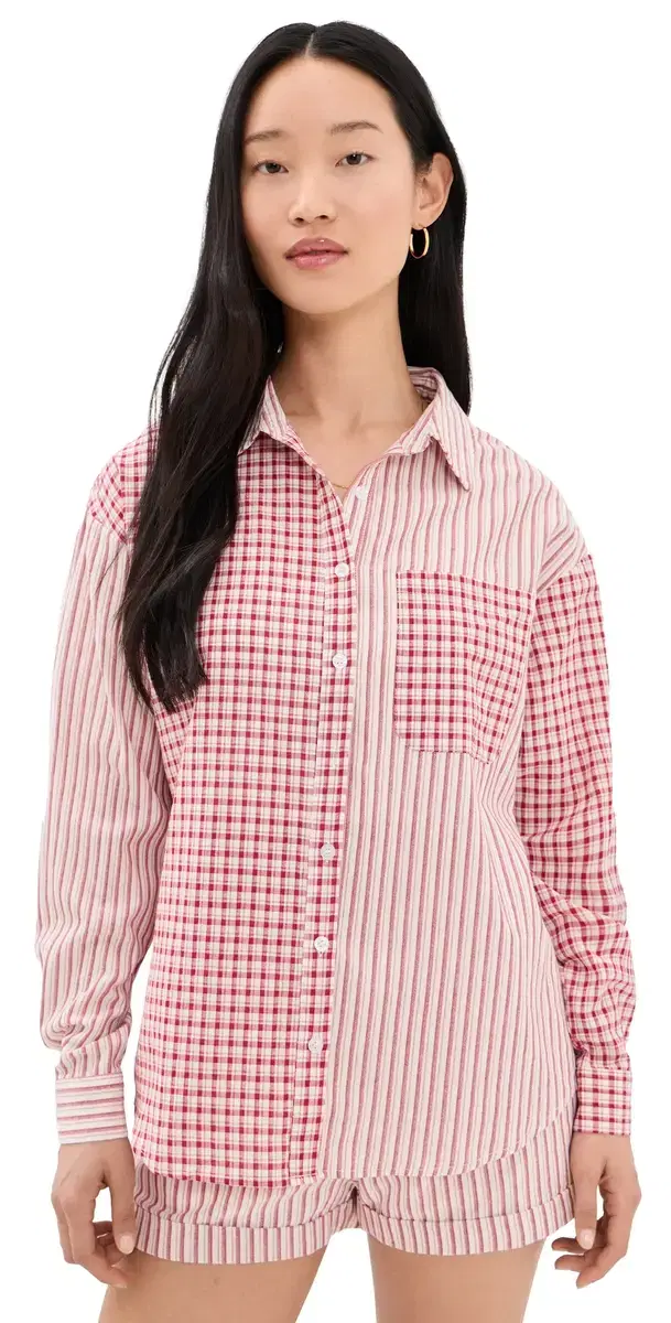 Bailey Rose Check Button Down hirt Red