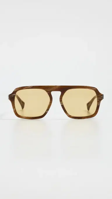 rag & bone Aviator Acetate Sunglasses Shiny Amber Brown Horn One Size | Thumbnail 2