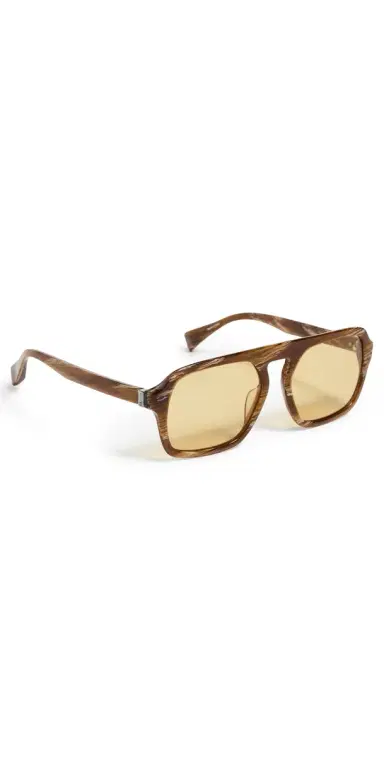 rag & bone Aviator Acetate Sunglasses Shiny Amber Brown Horn One Size | Thumbnail 1