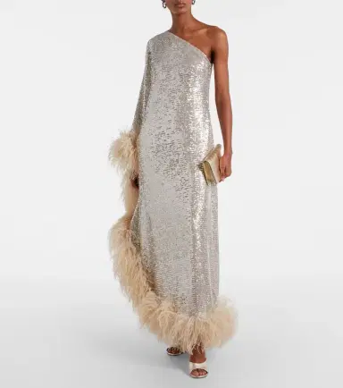 Taller Marmo Ubud feather-trimmed sequined gown | Thumbnail 2