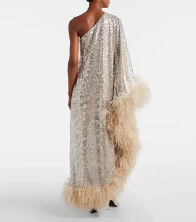 Taller Marmo Ubud feather-trimmed sequined gown | Thumbnail 4
