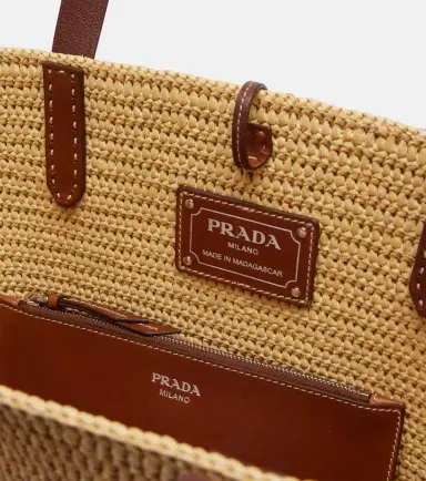 Prada Medium raffia-effect crochet basket bag | Thumbnail 4