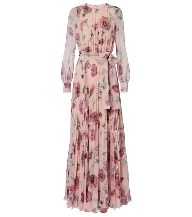 Floral pleated voile gown