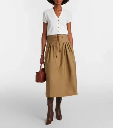 Max Mara Tempio belted cotton twill midi skirt | Thumbnail 2 Max Mara Tempio belted cotton twill midi skirt | Thumbnail 2