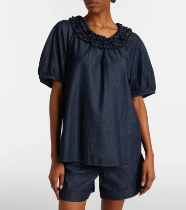 'S Max Mara 'S Max Mara Embellished ruffled denim blouse | Thumbnail 2