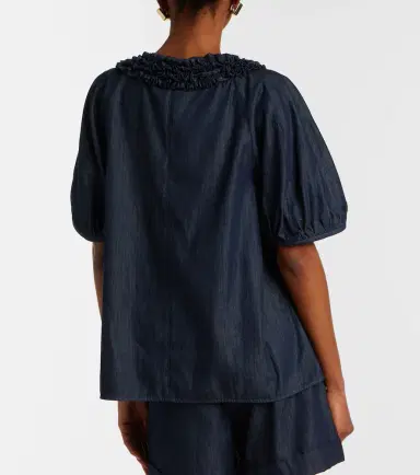 'S Max Mara 'S Max Mara Embellished ruffled denim blouse | Thumbnail 4
