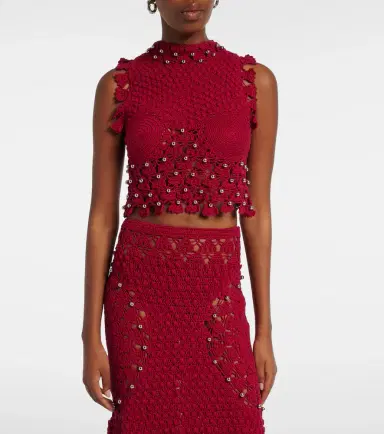 Rabanne Embellished crochet cotton top | Thumbnail 5