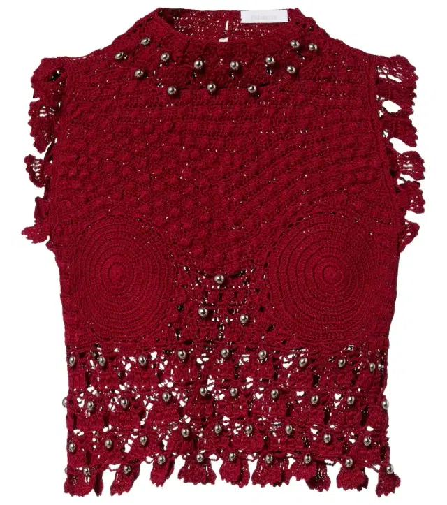 Rabanne Embellished crochet cotton top