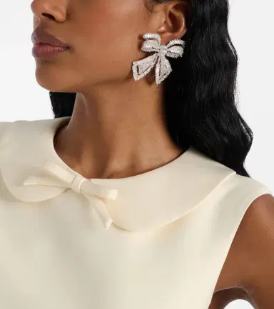 Self-Portrait Bow crystal-embellished earrings | Thumbnail 6