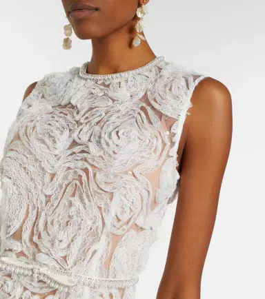 Self-Portrait Embellished lace-trimmed tulle midi dress | Thumbnail 2 Self-Portrait Embellished lace-trimmed tulle midi dress | Thumbnail 2