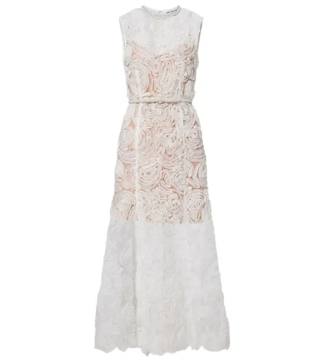Embellished lace-trimmed tulle midi dress