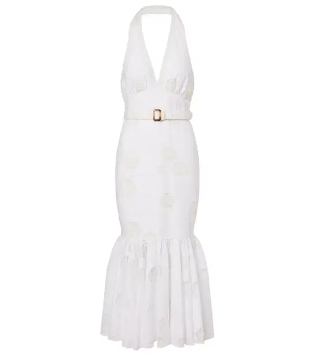 Halterneck linen and cotton midi dress