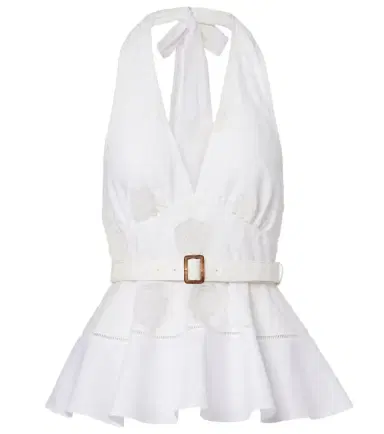 Self-Portrait Broderie anglaise peplum linen and cotton top | Thumbnail 1