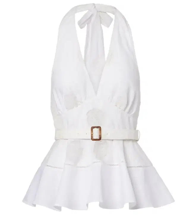 Broderie anglaise peplum linen and cotton top