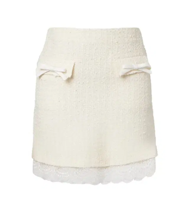 Lace-trimmed bouclé miniskirt