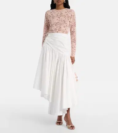 Self-Portrait Asymmetric cotton poplin midi skirt | Thumbnail 3