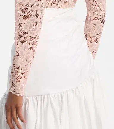 Self-Portrait Asymmetric cotton poplin midi skirt | Thumbnail 4