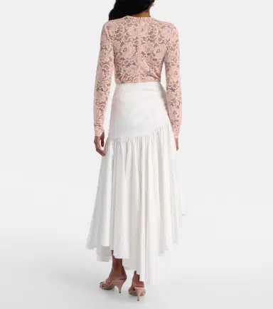Self-Portrait Asymmetric cotton poplin midi skirt | Thumbnail 5