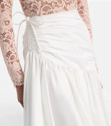 Self-Portrait Asymmetric cotton poplin midi skirt | Thumbnail 6