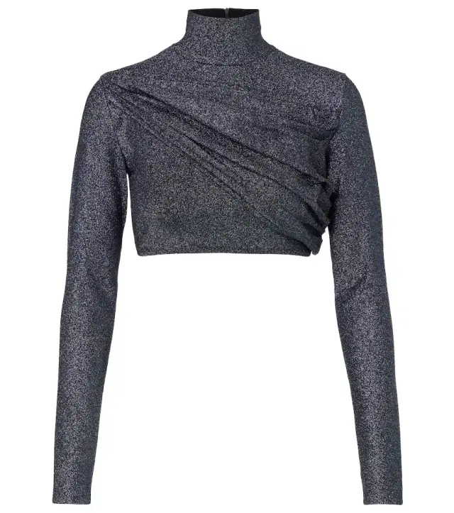 Gathered lamé crop top