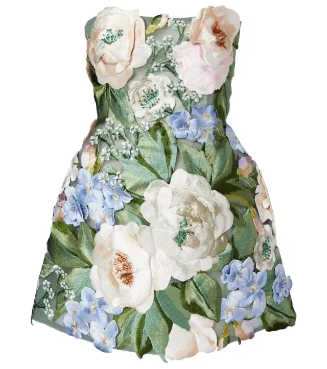 Roselle floral-appliqué minidress