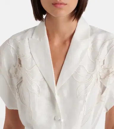 Leo Lin Aubrey floral-appliqué linen-blend shirt dress | Thumbnail 2