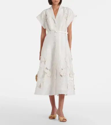 Leo Lin Aubrey floral-appliqué linen-blend shirt dress | Thumbnail 3