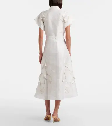 Leo Lin Aubrey floral-appliqué linen-blend shirt dress | Thumbnail 4
