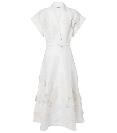 Leo Lin Aubrey floral-appliqué linen-blend shirt dress | Thumbnail 1