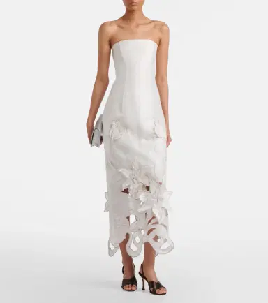 Leo Lin Rayna floral-appliqué linen-blend bustier gown | Thumbnail 4