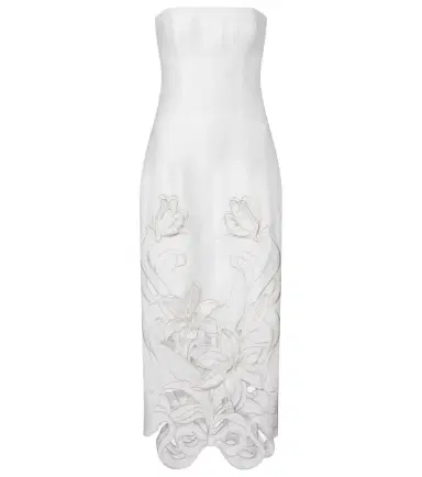 Leo Lin Rayna floral-appliqué linen-blend bustier gown | Thumbnail 1