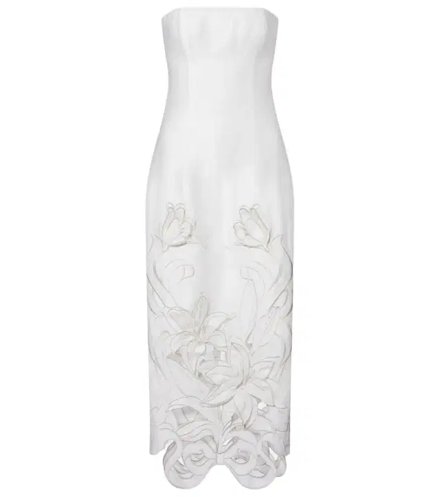 Rayna floral-appliqué linen-blend bustier gown