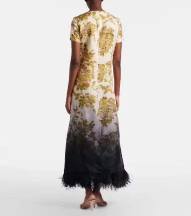 La DoubleJ Swing feather-trimmed floral silk twill maxi dress | Thumbnail 3 La DoubleJ Swing feather-trimmed floral silk twill maxi dress | Thumbnail 3