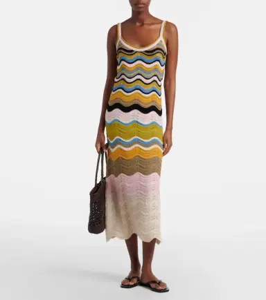 La DoubleJ Chevron crochet cotton midi dress | Thumbnail 2