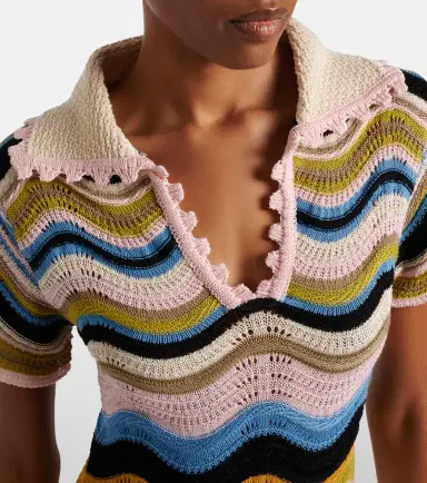 La DoubleJ Chevron crochet cotton polo dress | Thumbnail 5