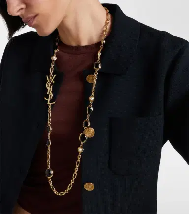 Saint Laurent Cassandre embellished chain necklace | Thumbnail 4