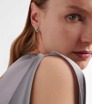 Ileana Makri Tiara 18kt gold drop earrings with diamonds and turquoise | Thumbnail 4 Ileana Makri Tiara 18kt gold drop earrings with diamonds and turquoise | Thumbnail 4
