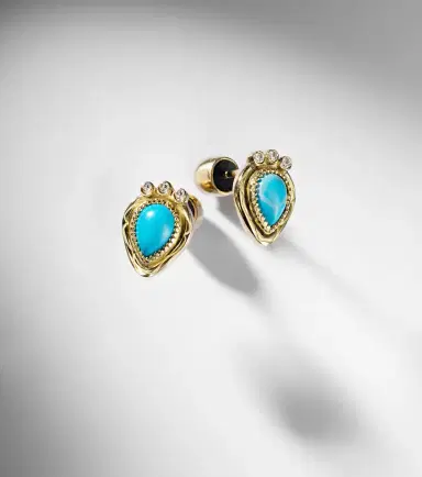 Ileana Makri Tiara 18kt gold drop earrings with diamonds and turquoise | Thumbnail 5 Ileana Makri Tiara 18kt gold drop earrings with diamonds and turquoise | Thumbnail 5