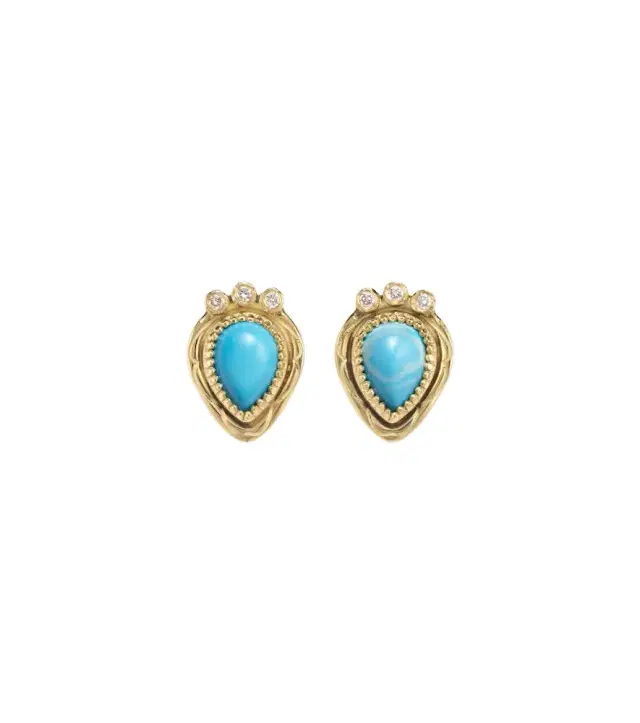 Ileana Makri Tiara 18kt gold drop earrings with diamonds and turquoise