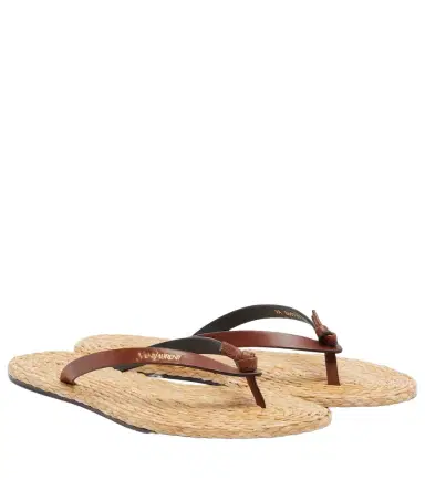 Saint Laurent Pool leather-trimmed thong sandals | Thumbnail 1