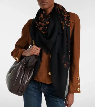 Saint Laurent Fringed leopard-print wool scarf | Thumbnail 4